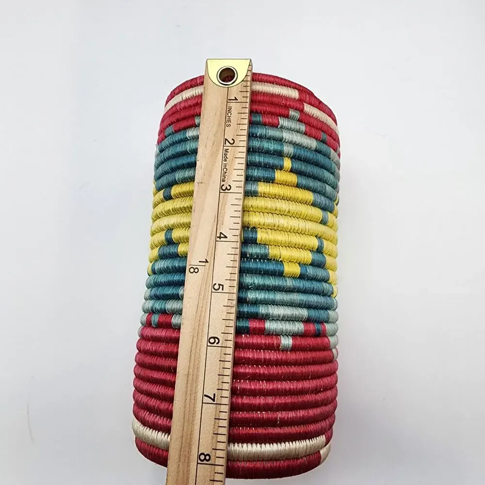 Anthropologie Rafia Woven Utensil Basket Vase African Aztec Tribal Cylinder Boho